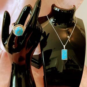 🔥Turquoise and gold Stone w/ Silver Gold band and necklace Set.